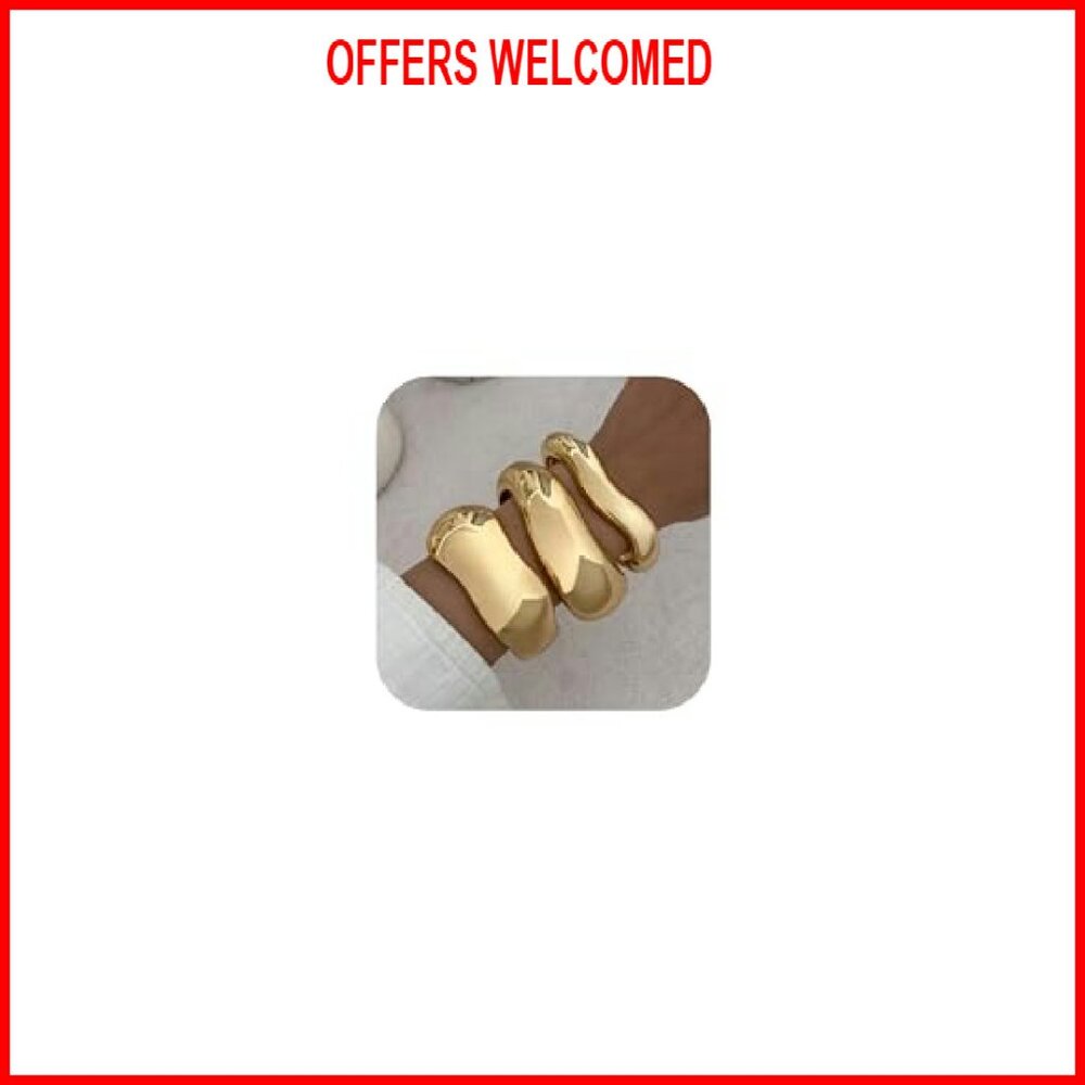 Chunky Gold Alloy Bangles Stackable Statement Bra… - image 2